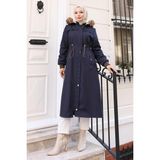 Missvalle Kürk Yakalı Beli Bağcıklı Mont Lacivert 19269 - 50