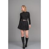 MissVina Fitilli Kadife Kemerli Mini Etek 6840 - Siyah - 36