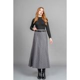 MissVina Premium Çizgili Kaşe Etek – Kemer Detaylı, Düz Bel, Modern Kesim 6853 - Füme - 44