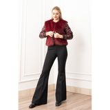 MissVina Urban Luxe Deri Kollu Peluş Kaban 2606 - 38 - Bordo