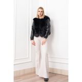 MissVina Urban Luxe Deri Kollu Peluş Kaban 2606 - 42 - Siyah