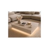 Misterium Perla Led Işıklı 90X75 Orta Sehpa - Traverten Doku - Mermer Desen