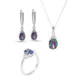 Mistik Topaz Taşlı 925 Ayar Gümüş Üçlü Set 201021907