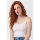 MİSTİRİK Dubara Model Dantel Detaylı Pamuklu Body Crop Askılı Comfort Rahat Kesim Beyaz Renk