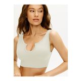 MİSTİRİK Florio Model Dikişsiz Seamless Biker Spor Büstiyer Crop Fitilli Crop Extra Esnek Ekru Renk