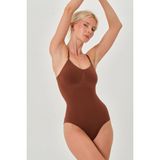 Mistirik Mamey Model Sıkılaştıran Toparlayıcı Çıtçıtlı Body Korse - Kahverengi - XL