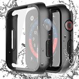 Misxi [2 Paket] Apple Watch SE 2 (2024) SE Serisi 6 Serisi 5 Serisi 4 44 mm ile Uyumlu Temperli Camlı Su Geçirmez Siyah Sert Kılıf, iWatch Ekran Koruyucu için Ultra İnce Koruyucu Kılıf