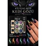 Misyul Galaksi Kedi Gözü Oje Etkili Toz Seti, Mıknatıs Hediyeli Manyetik Nail Art Tırnak Süsleme Tozu 6'lı