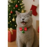 MIT Kedi Boyun Tasması Kırmızı Papyonlu Çift Zilli Yılbaşı Tasması