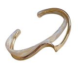 MITH SB TAKI Paslanmaz Çelik Manşet Bilezik, Altın Rengi, Sedef Detaylı, Unisex, Dalga Tasarımlı, Yetişkin, 7x5.5 cm, 18K Altın Kaplama