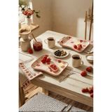 Mithra Life 2 Adet Seramik Kahvaltı Tost Tatlı Sunum Tabağı Seti Çilek Serisi MIT1334 - 225 ml - Beyaz - Kırmızı