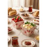 Mithra Life 2'li Seramik Atıştırmalık Çerezlik Meyve Kahvaltılık Sunum Kasesi Çilek Serisi 650 ml El Yapımı MIT1330