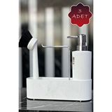 Mithra Life 3 Lü Krom Kapaklı Beyaz Deterjanlık Fırçalı Mutfak Banyo Temizlik Seti Düzenleyici Mıt1177
