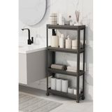 Mithra Life 4 Katlı Tekerlekli Slim Ince Siyah Banyo Mutfak Rafı MIT1201