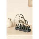 Mithra Life 6 Bölmeli Siyah Tabak Tencere Kapak Düzenleyici Organizer Plastik 30x16x8 cm