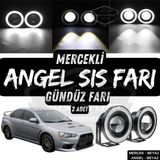 Mitsubishi Lancer 2007-2014 Uyumlu Üniversal Mercekli Angel Sis Farı Metal Su Geçirmez 76 Mm Beyaz Halkalı Gündüz Farı Angel Eyes 2 Adet