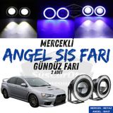Mitsubishi Lancer 2007-2014 Uyumlu Üniversal Mercekli Angel Sis Farı Metal Su Geçirmez 76 Mm Mavi Halkalı Gündüz Farı Angel Eyes 2 Adet