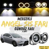 Mitsubishi Lancer 2007-2014 Uyumlu Üniversal Mercekli Angel Sis Farı Metal Su Geçirmez 76 Mm Sarı Halkalı Gündüz Farı Angel Eyes 2 Adet