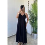 Mivida Ayarlanabilir İp Askılı Siyah Maxi Boy Elbise