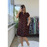 Mivida Polo Yaka Omuz Drapeli Mermer Desen Turuncu Elbise
