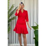 Mivida Slim Fit Eteği Volanlı Kırmızı Ceket Elbise (1 BEDEN BÜYÜK ALINIZ)