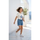 Miviko Kız Çocuk Şortlu Yazlık Takımı Alt Üst Set %100 Pamuklu Süper Kalite Full Likralı Şık Model - 10 Yaş - Krem - Açık Mavi
