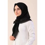Mivone Pamuklu Flamlı Eşarp 100X100cm Siyah
