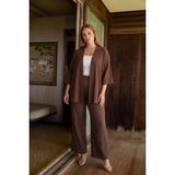 Mivoon Bürümcük Kumaş Kimono Takım - 2XL - Kahverengi
