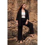 Mivoon Bürümcük Kumaş Kimono Takım - 4XL - Siyah