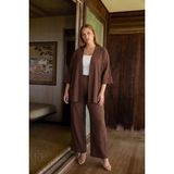 Mivoon Bürümcük Kumaş Kimono Takım - XL - Kahverengi