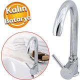 Mix Eyve Sıcak Soğuk Su Girişli Büyük Kalın Çeşme Banyo Lavabo Mutfak Musluğu Krom Bataryası - Siyah
