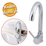 Mix Eyve Sıcak Soğuk Su Girişli Büyük Kalın Çeşme Banyo Lavabo Mutfak Musluğu Krom Bataryası