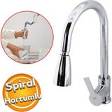 Mix Eyve Sıcak Soğuk Su Girişli Spiral Hortumlu Çeşme Banyo Lavabo Mutfak Musluğu Krom Bataryası - Siyah