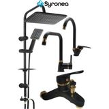 Mix Siyah Banyo Mutfak Evye Lavabo Seti 4 Parça Banyo Duş Yenileme Seti Batarya Musluk