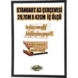 MİXEFOR A3 Çerçeve-Renk SİYAH Arka Yüzey 3mm Mdf-Ön yüzey Kırılmaz parlama yapmayan Antireflektif - Siyah - 29,7 x 42 cm