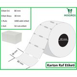 Mixgros 80X38 mm Karton Termal Raf Reyon Etiketi 1 Rulo: 1000 Adet Etiket 1 Koli: 50 Rulo Etiket