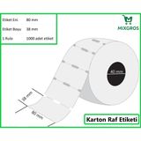 MİXGROS 80x38 mm Karton Termal Raf Reyon Etiketi 1 Rulo: 1000 Adet Etiket