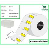 Mixgros 80X38 mm Karton Termal Raf Reyon Etiketi Sarı Çerçeveli 1 Rulo: 1000 Adet Etiket 1 Koli: 50 Rulo Etiket
