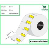 Mixgros 80X38 mm Karton Termal Raf Reyon Etiketi Sarı Çerçeveli 1 Rulo: 1000 Adet Etiket