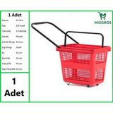 MİXGROS Tekerlekli Plastik Market Alışveriş El Sepeti 54 Litre Kırmızı 1 Adet