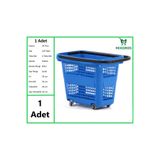 MİXGROS Tekerlekli Plastik Market Alışveriş El Sepeti 54 Litre Mavi 1 Adet