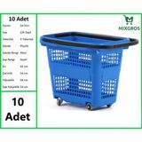 Mixgros Tekerlekli Plastik Market Alışveriş El Sepeti 54 Litre Mavi 10 Adet