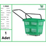 MİXGROS Tekerlekli Plastik Market Alışveriş El Sepeti 54 Litre Yeşil 1 Adet