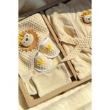 MixMax Bebe Erkek Bebek Aslanlı Bornoz Kese Terlik Havlu 4'lü Bornoz Takımı Premium Organic 0-2 Yaş