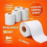 Mixmiolife Barkod Etiketi Mini Termal Yazıcı Kağıdı Kendinden Yapışkanlı Aralıksız 57 mm x 2,5 M - 10 Adet