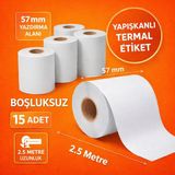 Mixmiolife Barkod Etiketi Mini Termal Yazıcı Kağıdı Kendinden Yapışkanlı Aralıksız 57 mm x 2,5 M - 15 Adet