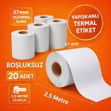 Mixmiolife Barkod Etiketi Mini Termal Yazıcı Kağıdı Kendinden Yapışkanlı Aralıksız 57 mm x 2,5 M - 20 Adet