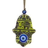 Mixperi 10x15 cm Cam Fatma Ana Eli Duvar Süsü - Filli ve Nazarlık Motifli Otantik Duvar Dekoru - Jüt İpli Sarı Hamsa Eli Ev Hedi
