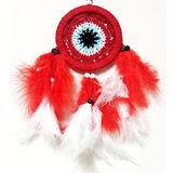Mixperi Kırmızı Ve Beyaz Kuş Tüylü Dream Catcher El Yapımı Mini Duvar Süsü
