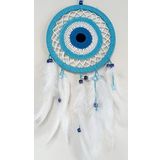 Mixperi Nazar Boncuğu Motifli Turkuaz Rengi Dream Catcher Beyaz Kuş Tüylü Düş Kapanı Duvar Süsü
